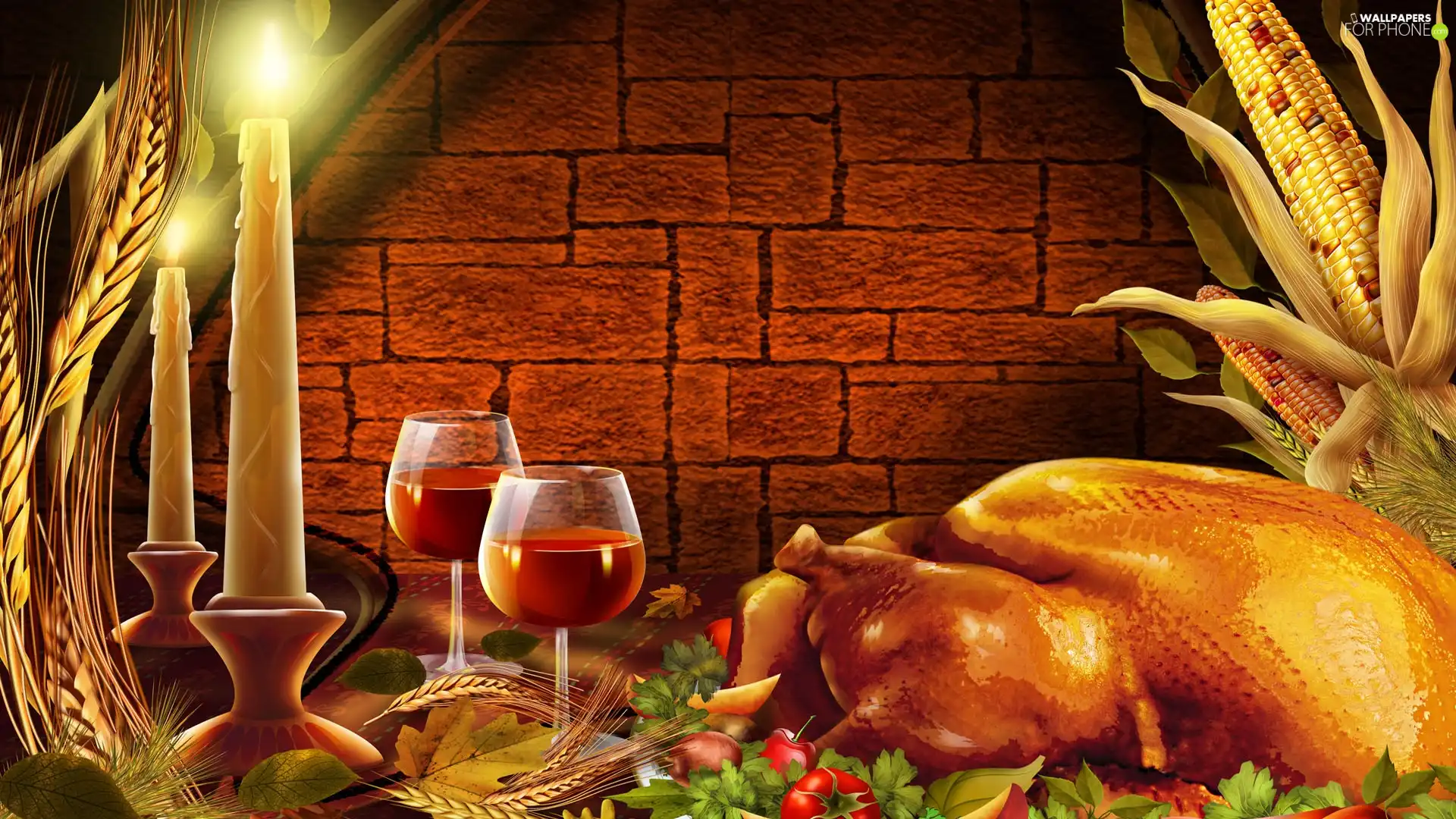 Wine, turkey, corn