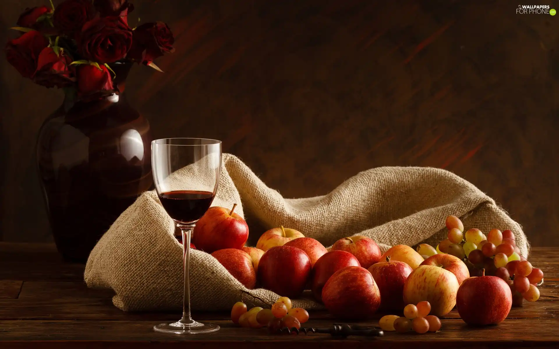 Wines, composition, Grapes, wine glass, apples