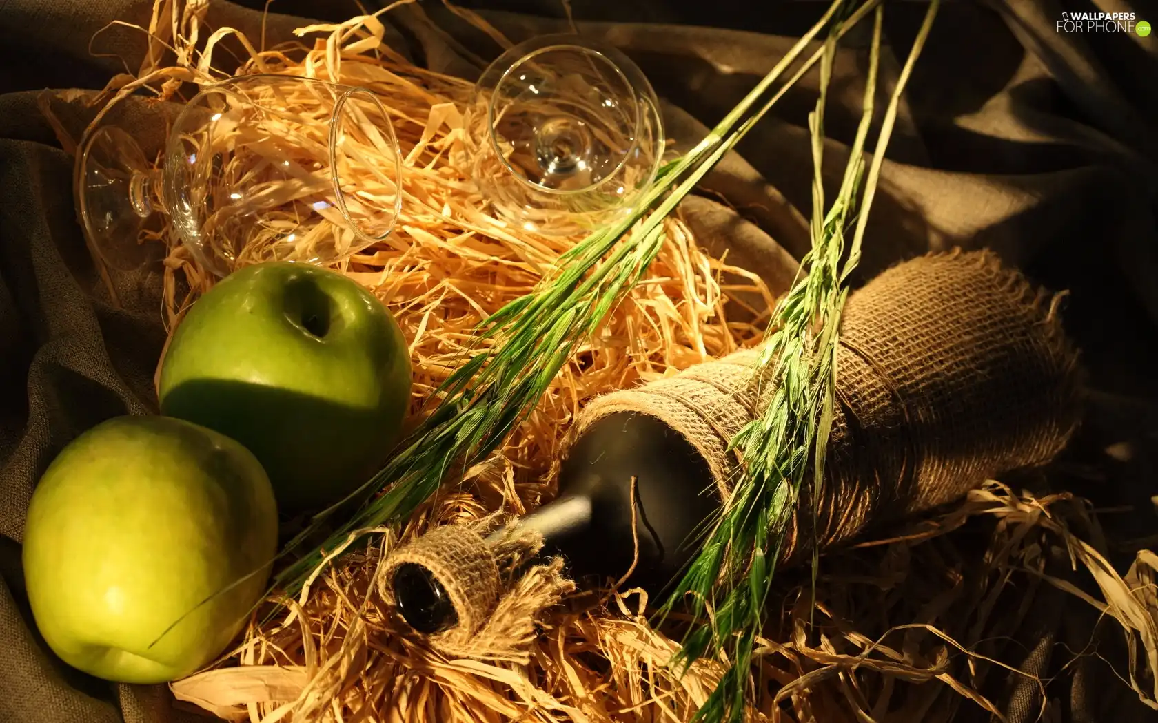 green ones, Bottle, Wines, apples