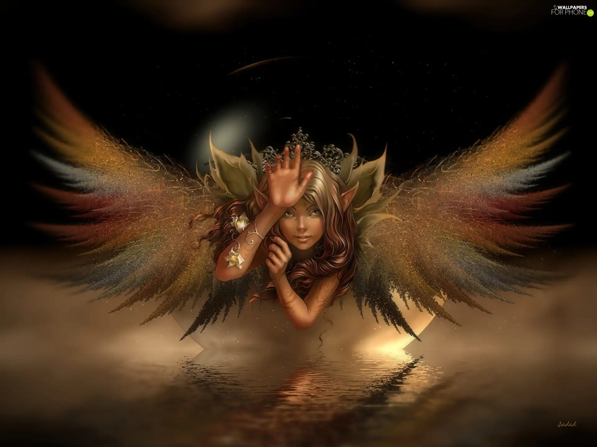 wings, water, Girls, color, face
