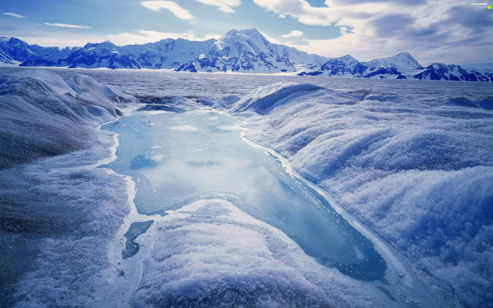 Mountains, lake, winter, frozen