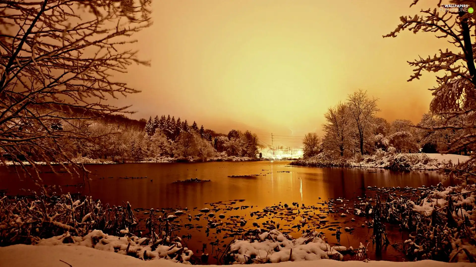 winter, lake, Park