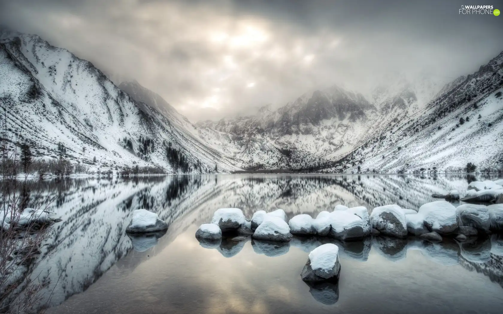 winter, Mountains, River