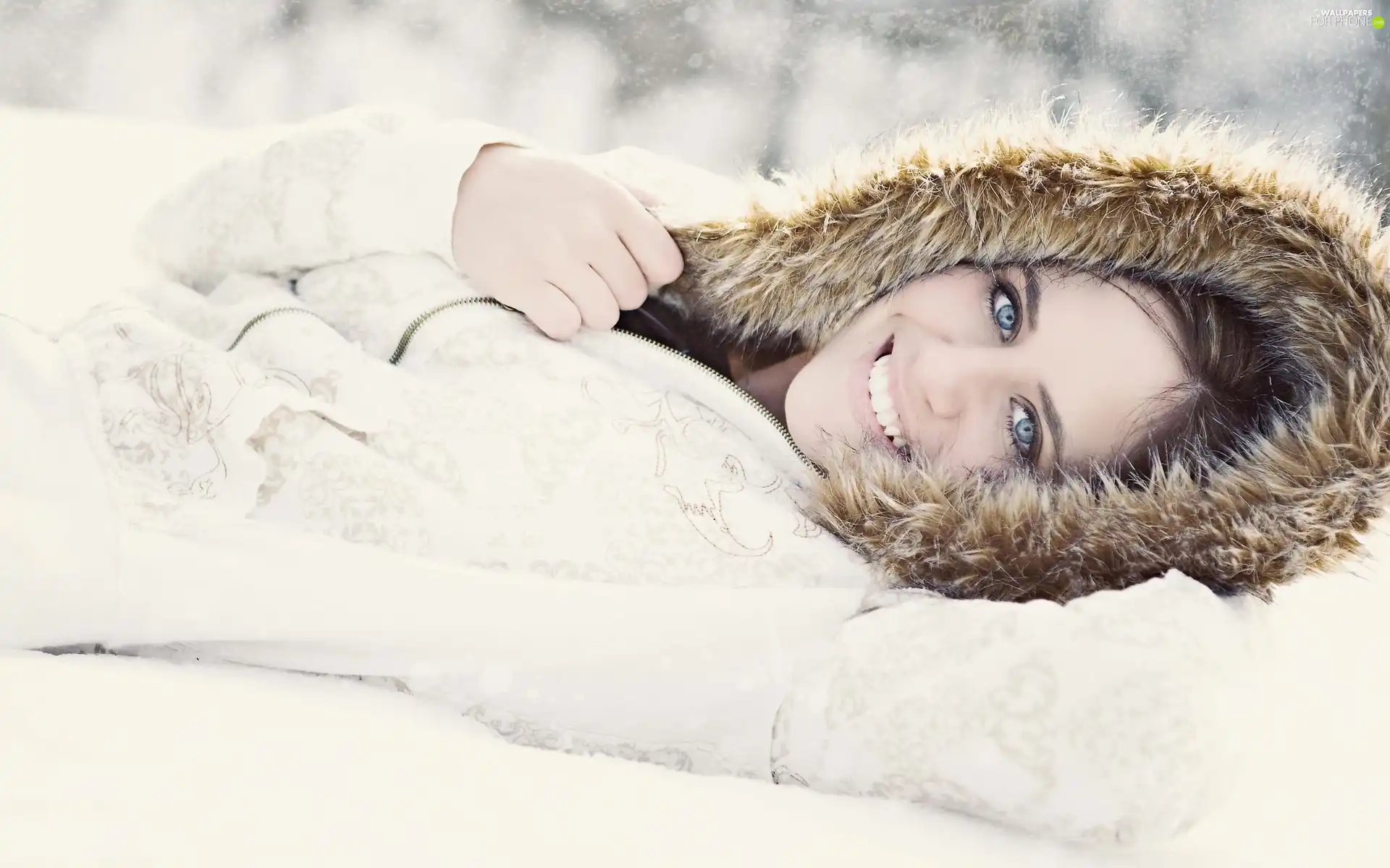 smiling, hood, winter, Women