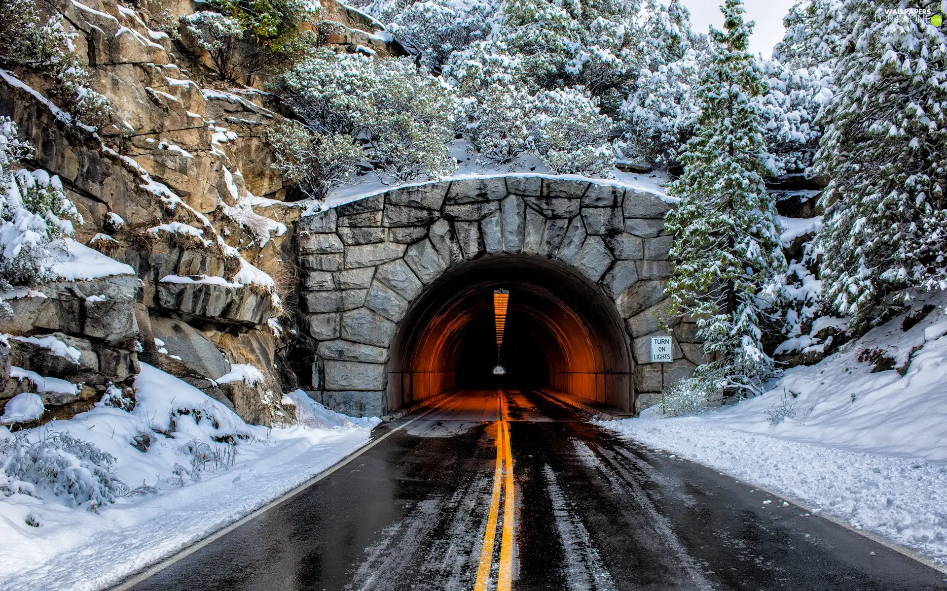 tunnel, rocks, winter, Way