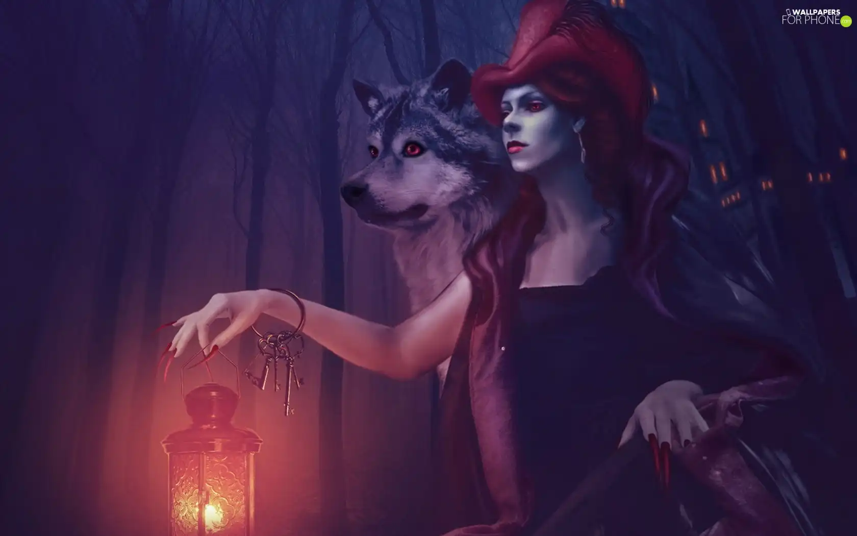 Women, Lamp, Wolf, keys