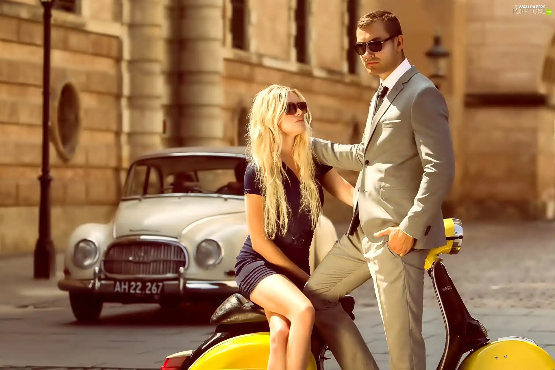 Women, a man, antique, Street, Automobile