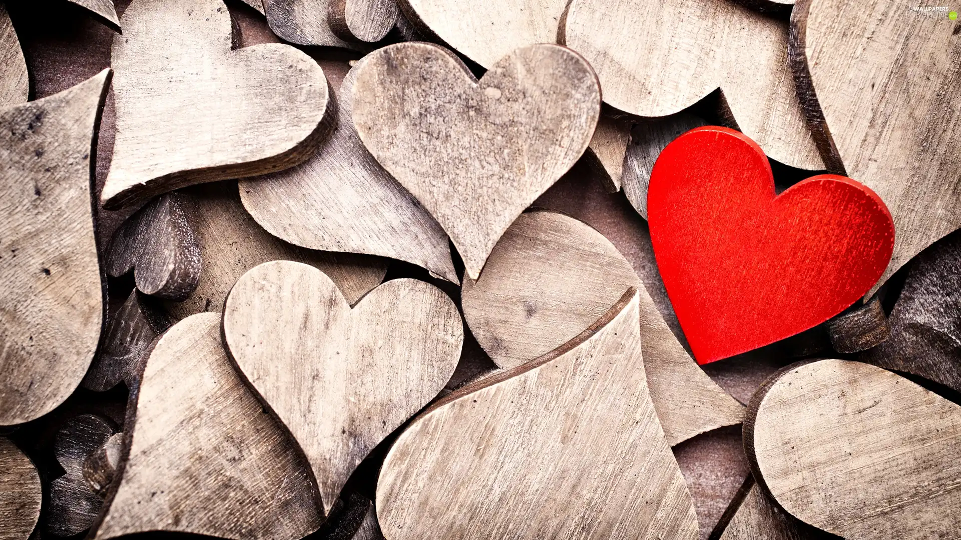 wood, hearts