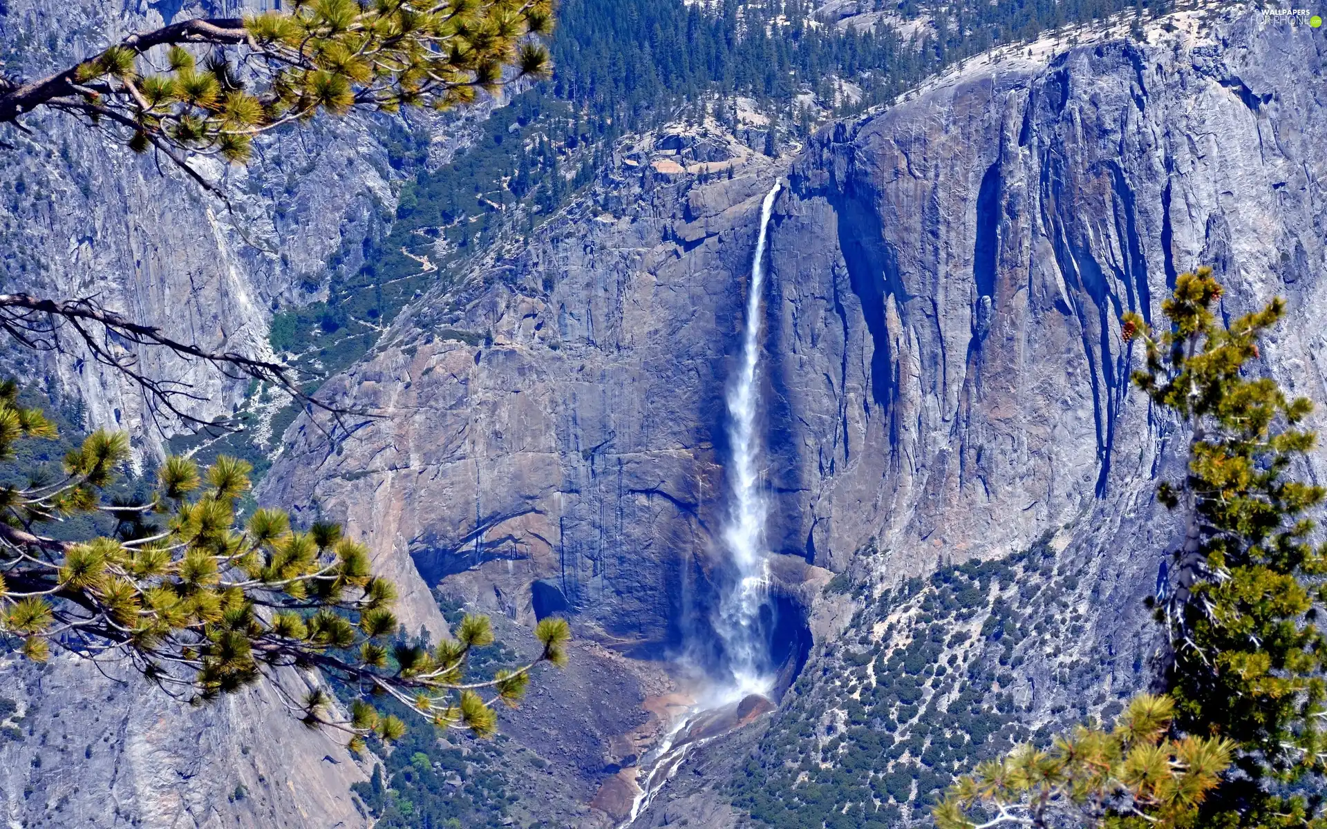 waterfall, Rocky, woods, autumn, ##, Mountains