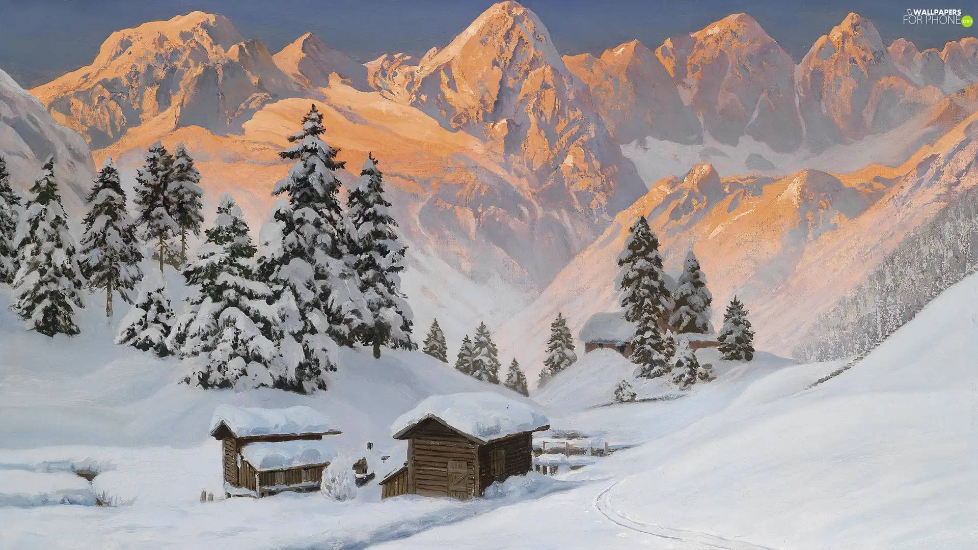 trees, winter, picture, Alois Arnegger, viewes, Mountains