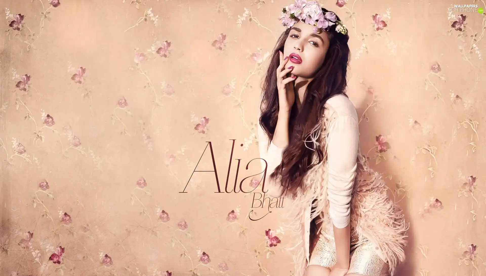 Women, Flowers, wreath, Alia Bhatt