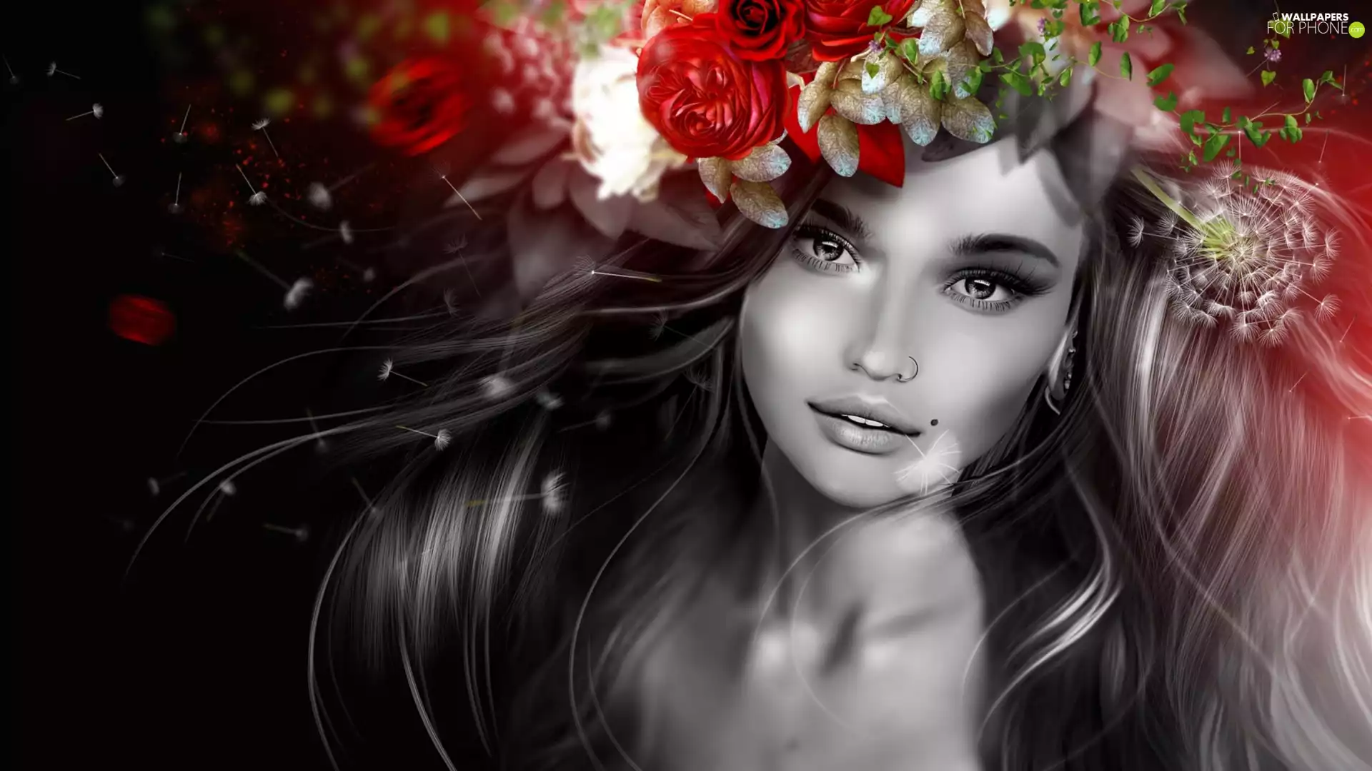 girl, dispelled, Hair, wreath