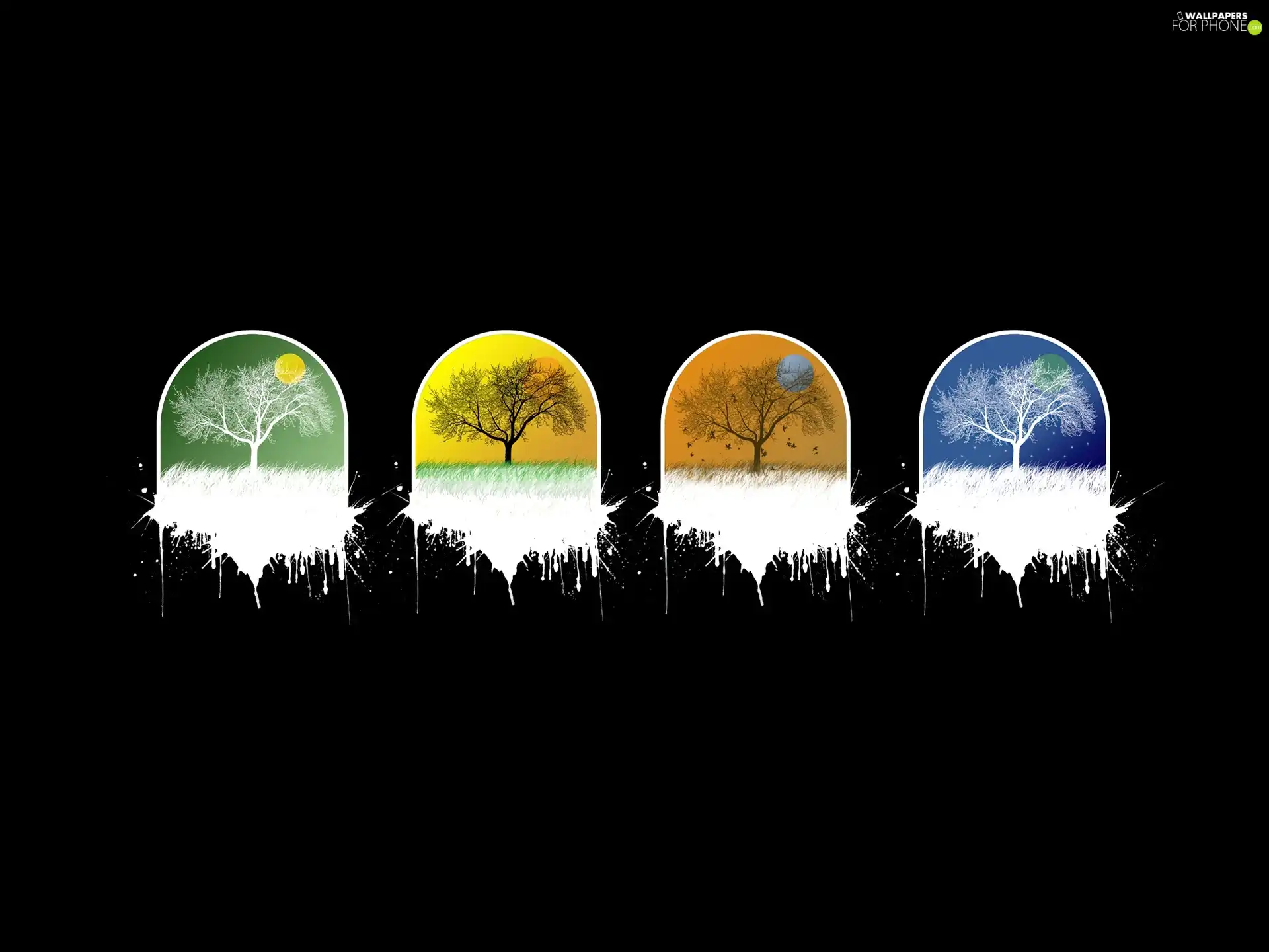 Windows, Seasons, year, trees